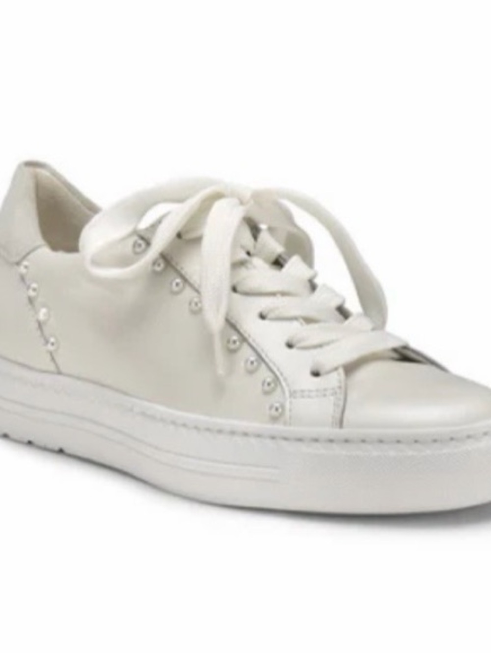 Paul Green Dinah Ivory Milk Pearlized Leather Pearl-Accent Sneaker